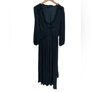 Current Air Los Angeles Midi Dress Small Navy Blue Satin Long Sleeve